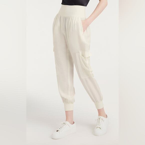 Cinq a Sept Giles 100% Cupro Crop Cargo Jogger Pants In Ivory Size Medium - Picture 1 of 14